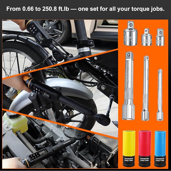 Digital Torque Wrench Set, 1/2"&3/8" Torque Wrench Digital with Dual Direction Ratchet, 3.8-250.8 Ft.lb & 0.66-44.29Ft.lbs Range, ±1% Accuracy with Vibration, Buzzer and LED Alert
