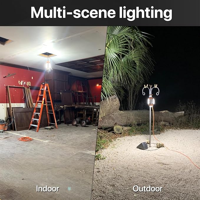 LED Temporary Work Light: 100W 15000Lumen with Brightness Adjustable Switch, 4 Deformable Panels Linkable Hanging Work Light, Portable 5000K Led Work Light for Workshop Construction Site Garage