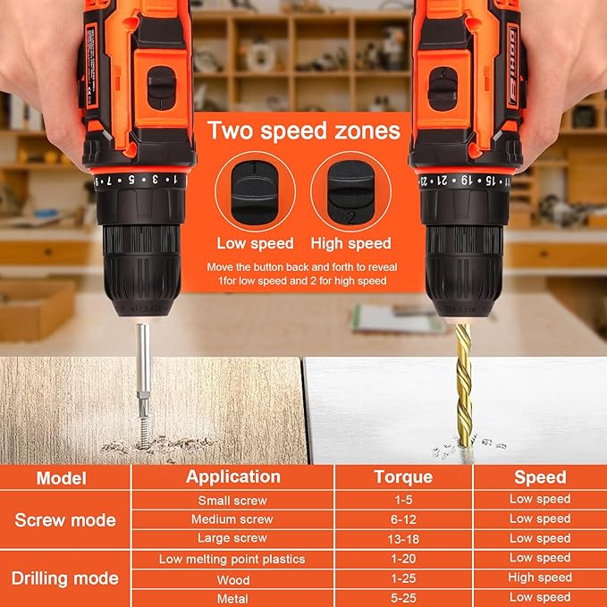 Cordless Drill Driver Set 12V,3/8"Keyless Chuck Battery Drill Kit,2 Variable Speed and 43pcs Drills Bits for Home DIY