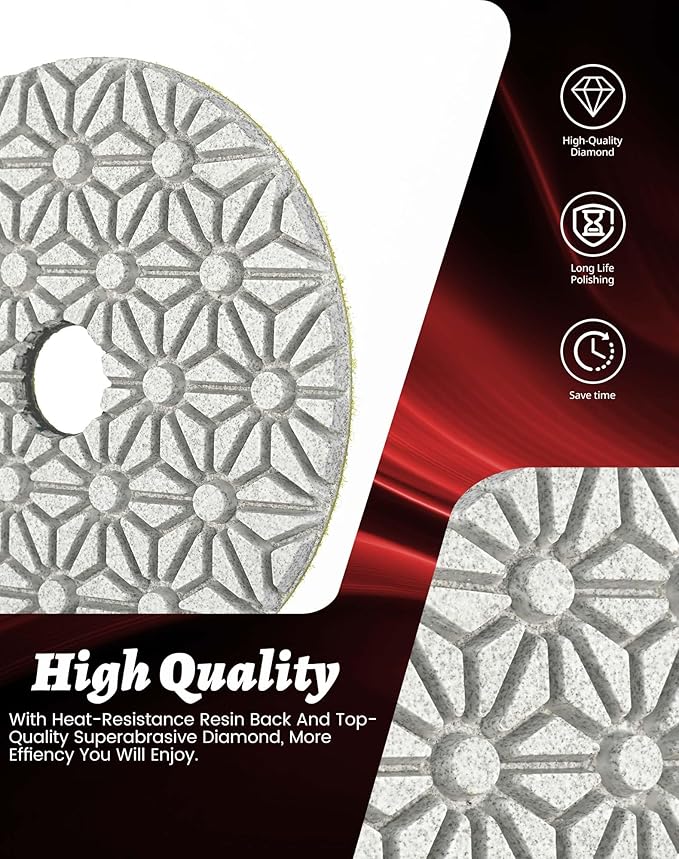 Wet/Dry 3 Step 4 Inch Diamond Polishing Pads Granite Polishing Pads for Granite Quartz Marble Concrete Terrazzo