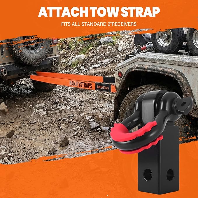 4" x20' Complete Recovery Kit with 2" Hitch Shackle - 45,000 lb Tow Strap, D-Rings, Locking Pin & Bag for Truck, Jeep & Off-Road Emergency-Orange