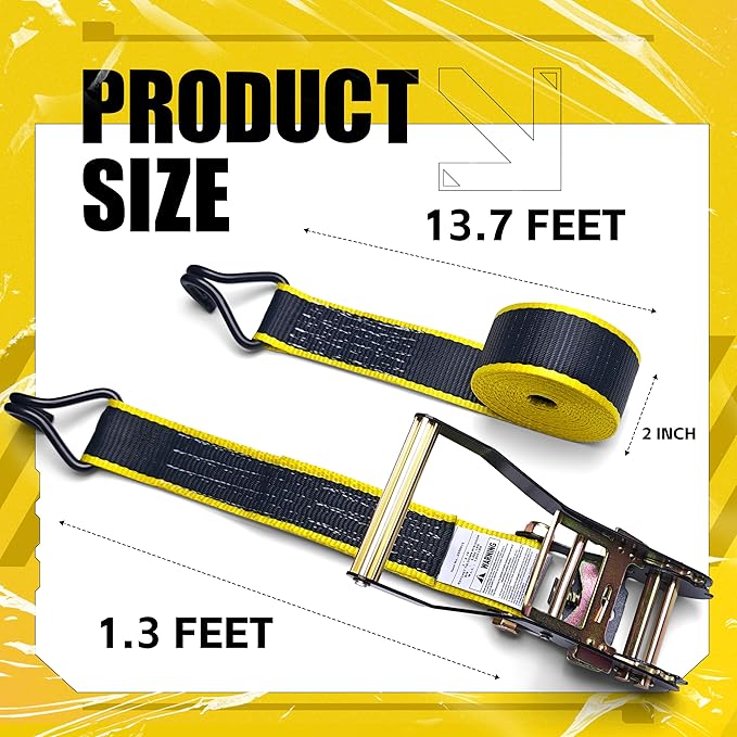 KJE Ratchet Straps Heavy Duty(6 Pack), 2" x 15' Black Ratchet Strap 5,500 Lbs Max Break Strength, Tie Down Ratcheting with J-Hook, Cargo Straps for Truck, Trailer, Moving Appliances