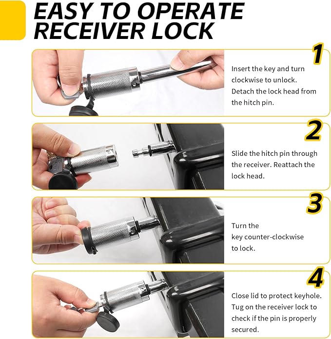 MaxxHaul 50058 Hitch Receiver Lock with 1/2" and 5/8" Pins - Universal Anti-Theft Trailer Lock for Class I, II, III, IV, and V Receivers - Press-to-Lock Technology with 2 Keys - Chrome Finish