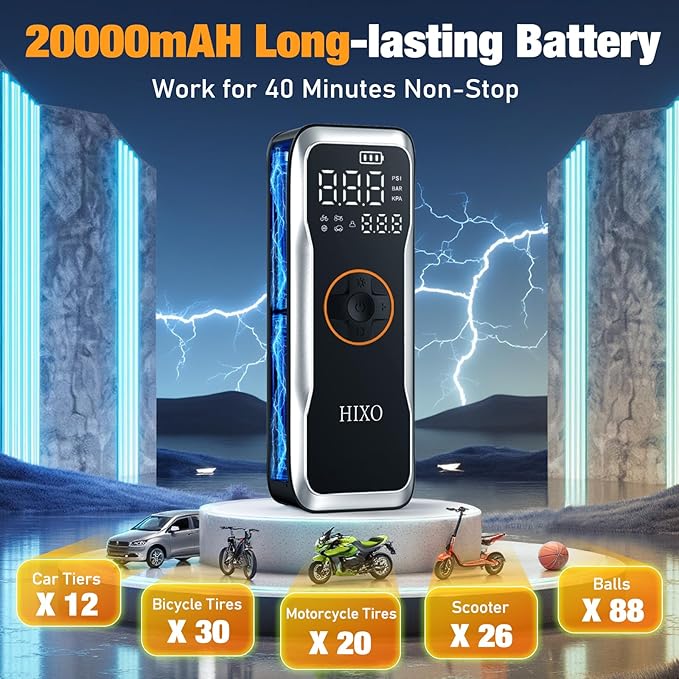 Tire Inflator Portable Air Compressor, 150PSI Air Compressor with Digital Pressure Gauge, 20000mAh & 3X Faster Portable Air Pump for Car, Motorcycle, Bicycle, Ball and More