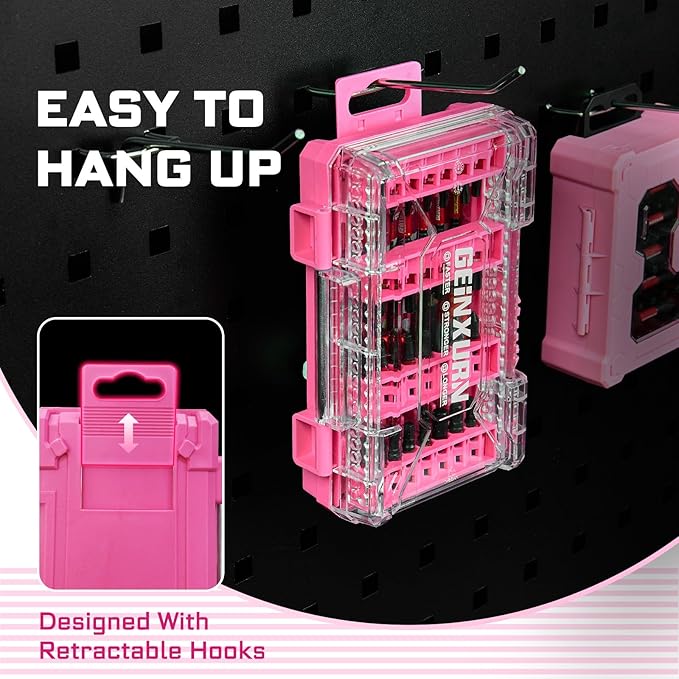 Geinxurn 48Pieces Impact Screwdriver Bits Set, Magnetic S2 Steel Phillips/Slotted/Square/Torx Insert Power Bits Tips, Impact Bit Holder with Pink Storage Box Case