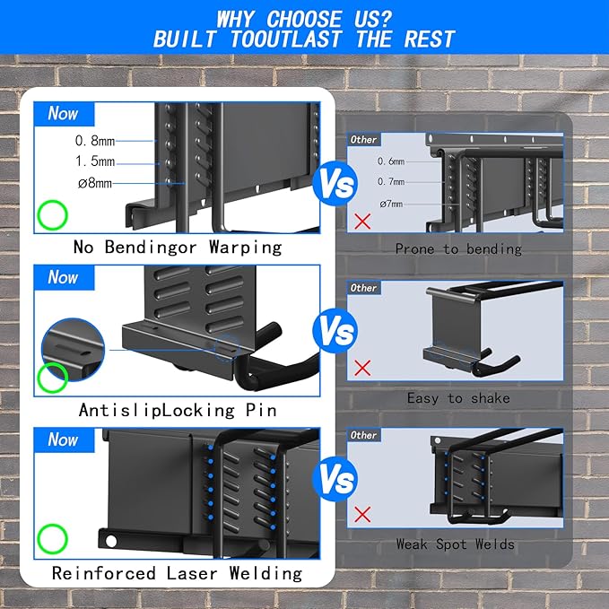 CBWLWJ Garage Tool Organizer Wall Mount, 48 inch Garage Wall Organizer, 400lbs Sturdy Garden Tool Organizer with 6 Adjustable Hooks, for Yard, Shed, Basement, Workshop(Black)