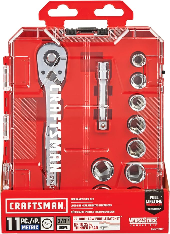 CRAFTSMAN 11-Piece Socket Set, Metric, 3/8 Inch Drive, Low Profile Ratchet (CMMT12127)
