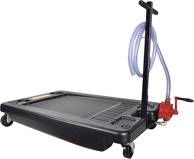 A047 17 Gallon Oil Drain Pan Caddy, Low Profile Portable Waste Oil Change Pan for Truck, Car, with 8 Feet Evacuation Hose