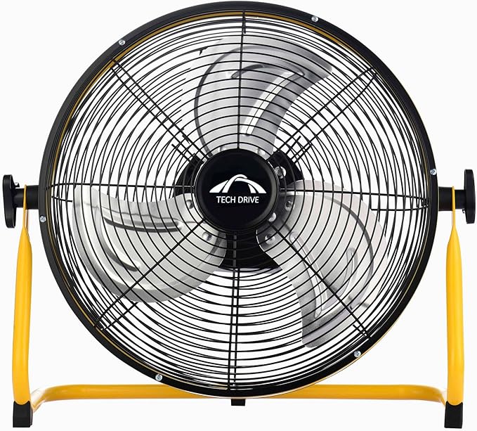 Tech Drive Floor Fan, 14" Portable Battery Operated Fan with Metal Blade and 360° Adjustable Tilting, DC 5V Rechargeable Cordless Fan for Indoor and Camping Travel Outdoor, Power cord Not included