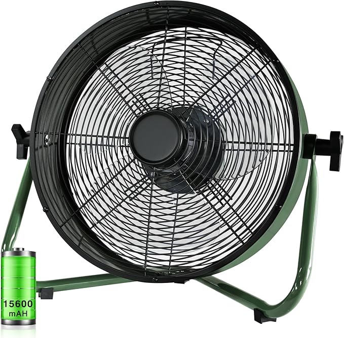 Rechargeable Battery Operated Drum Fan, Portable Outdoor Hurricane Emergency 7-47H Large Battery 12" Floor Fan Hi-Velocity Low Noise Cordless, Watching Event Camping Travel Indoor Home Patio