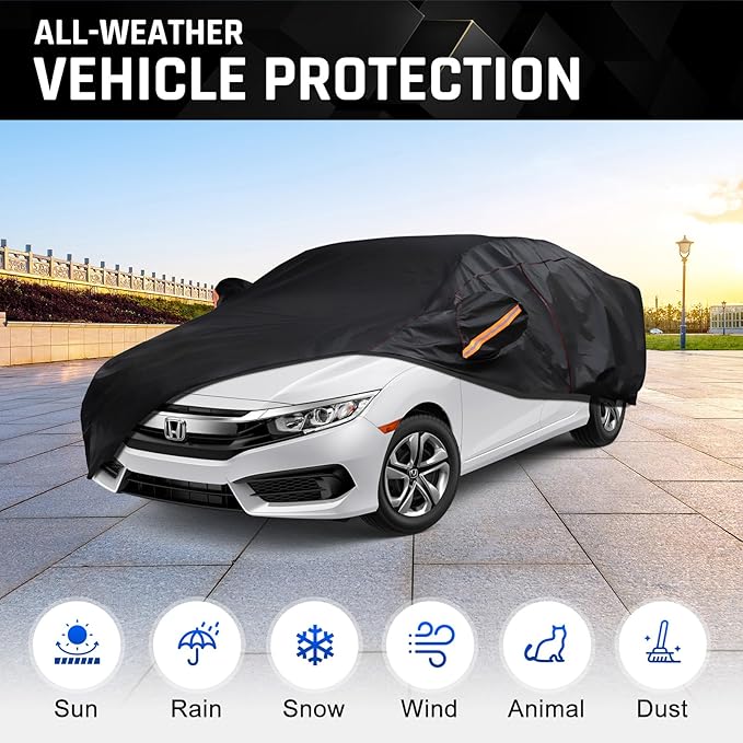 Car Cover Custom Fit for Toyota Corolla 2013-2025, Honda Civic 2016-2025, 6 Layer Heavy Duty Car Cover Waterproof All Weather with Cotton Liner & Door Zipper