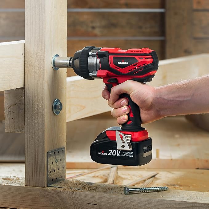 NoCry 20V Cordless Impact Wrench Kit - 300 ft-lb (400 N.m) Torque, 1/2 inch Detent Anvil, 2700 Max IPM, 2200 Max RPM, Belt Clip; 4.0 Ah Battery, Fast Charger & Carrying Case Included
