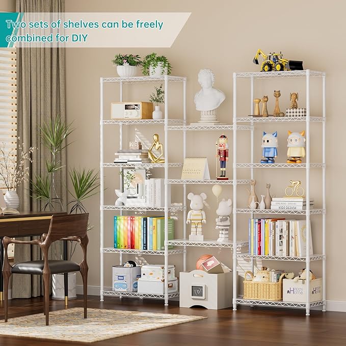SINGAYE 8 Tier Shelf Organizer Storage Metal Shelves Garage Wire Shelving Unit Pantry Rack Adjustable Standing Storage for Kitchen Closet Laundry Bathroom Pantry 12" D x 22" W x 74" H White