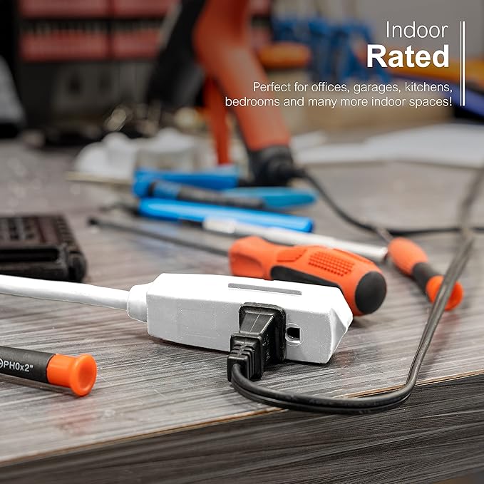 GE 3-Outlet Flat Extension Cord 25 Ft Grounded Extension Cord with Multiple Outlets 3 Prong Outlet Extender Flat Plug Indoor Power Strip 16 Gauge UL Listed White 69920