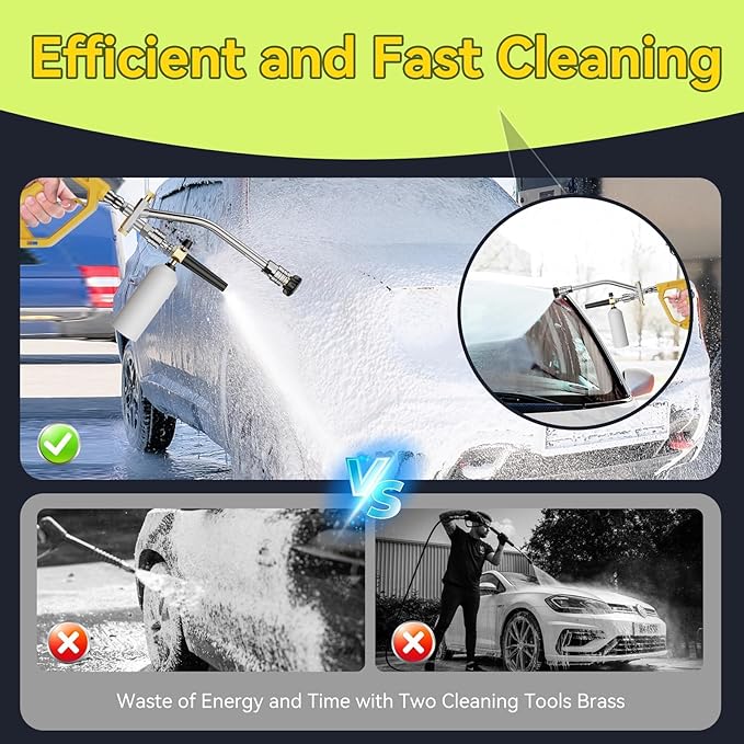 Foam Cannon Dual Connector Accessory, Pressure Washer Double Tip Attachment for Car Wash, 6 Pressure Washer Nozzle Tips, 1/4" Quick Connect, 5000PSI