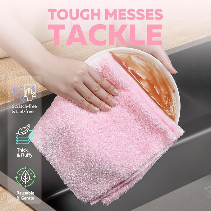 Fantasticlean Tear-Away Microfiber Cleaning Cloth Roll, 12'' by 12''- 36 Sheets, Thick & Large Detailing Towels, Ultra Absorbent, Lint-Free Reusable Wipes for Home, Car or Outdoor (Glossy Pink)