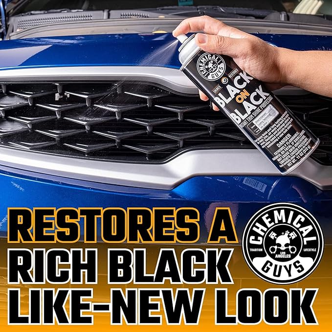Chemical Guys Black On Black Trim Shine - 2 Pack,11 oz Each, Sprayable Dressing for Trim, Tires, Plastic & Vinyl High Gloss Finish, Dry-to-The-Touch, Easy Spray Application