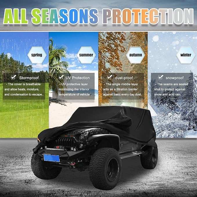 X AUTOHAUX SUV Car Cover Fit for Jeep Wrangler JK JL 2 Door 2007-2021 Outdoor Waterproof Sun Rain Dust Wind Snow Protection 210D Oxford Black