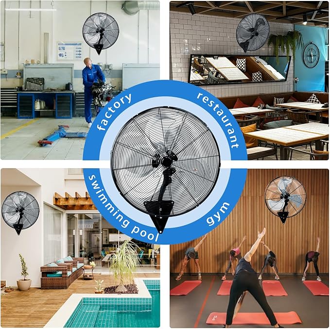 Bestronair 24 Inch Wall Mount Fan Oscillating Wall Fan High Velocity Heavy Duty 3-Speed Pro Metal Fans for Garage, Workhouse, Greenhouse, Farm, Shop, Industrial Use