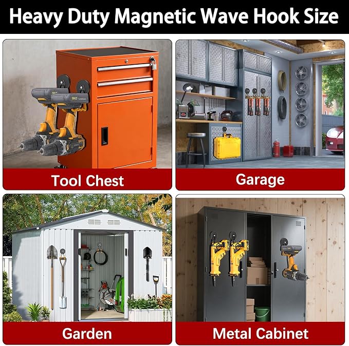 3-H Hook Magnets Heavy Duty 2 Large,2 Small,J Shape Strong Magnetic Hooks for Hanging Cordless Power Drill,Utility Magnetic Tool Holder for Metal Cabinet,Steel Pegboard Workshop,Toolbox,Garage(Orange)