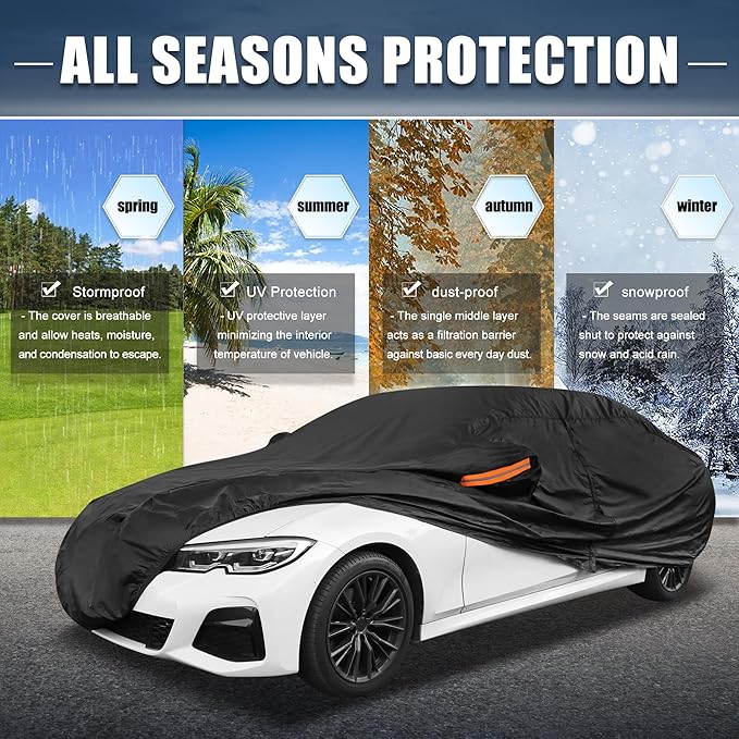 X AUTOHAUX Car Cover for BMW 3 Series 2013-2025 Aluminum Film Outdoor Waterproof Sun Rain Snow Hail Protection with Driver Door Zipper