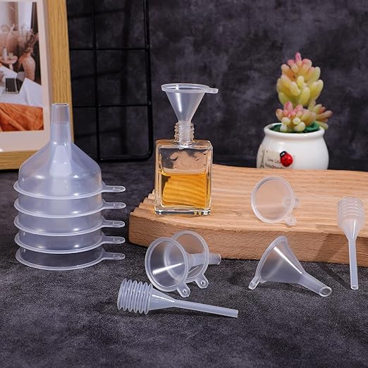12 Pcs Small Funnel Kit Mini Plastic Clear Funnel Sets Bottles Filling Tool Essential with Droppers Pipette Dispenser for Kitchen Sand Art Perfume Spice Powder Oils Capsules Pet Souvenirs Food