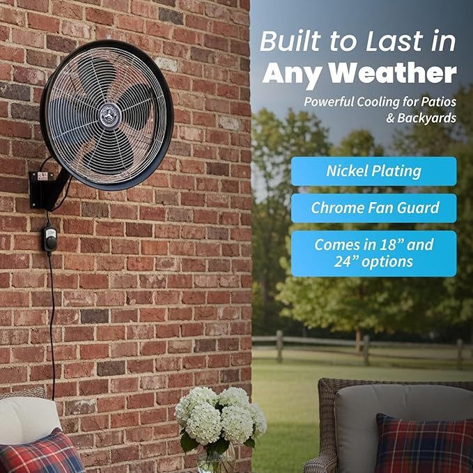 HydroMist F10-14-011 18 Inch Mounting Bracket Outdoor Oscillating Fan, Black