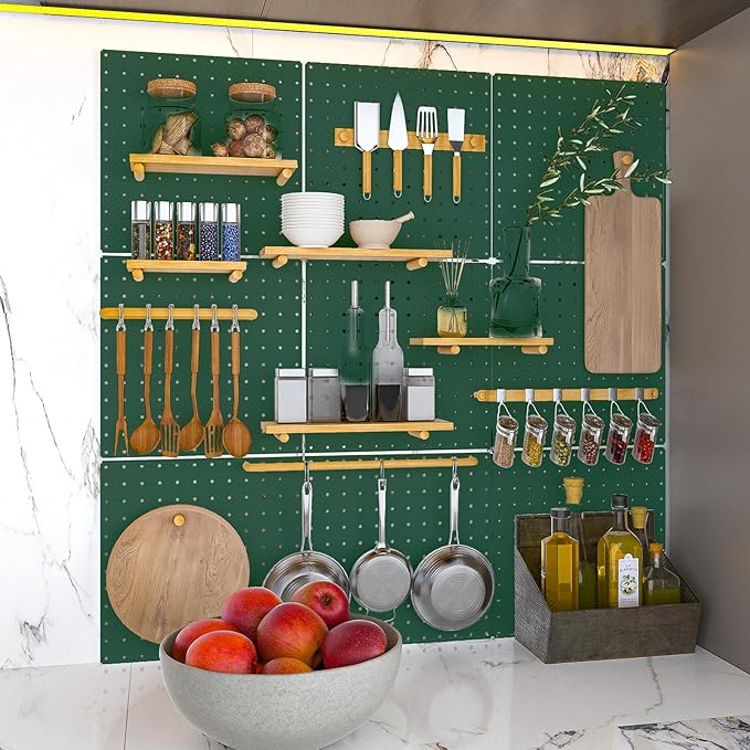 PegBoard, 68PCS Heavy Duty Metal Pegboard with Hooks, Heavy Duty Peg Board for Walls Home, Garage Tool Storage, Workbench, Craft Room, Kitchen