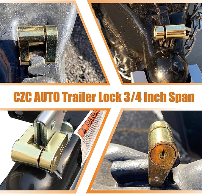 CZC AUTO Trailer Lock Dia 1/4 Inch, Coupler Lock 3/4 Inch Span Trailer Hitch Lock with Keys Trailer Coupler Lock for Tow Boat RV Truck Car's Coupler, 1 Pack
