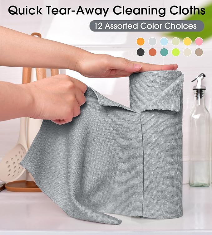 KitchLife Microfiber Cleaning Cloth Roll - Tear-Away Reusable Microfiber Paper Towels, Lint-Free, Washable, 20 Sheets for Kitchen, Car, Dishes, and Sensitive Surfaces (Grey)