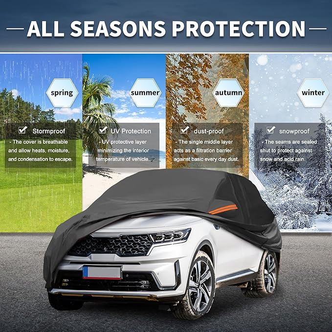 X AUTOHAUX Car Cover Outdoor Waterproof Sun Rain Snow Hail Protection with Left Side Door Zipper 210D-PU for Kia Sorento