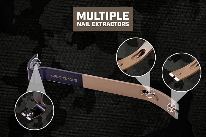 Spec Ops Tools 10" Cats Paw & 15" Flat Pry Bar Crowbar Tool Set, Teardrop Nail Pullers, High-Carbon Steel, 3% Donated to Veterans