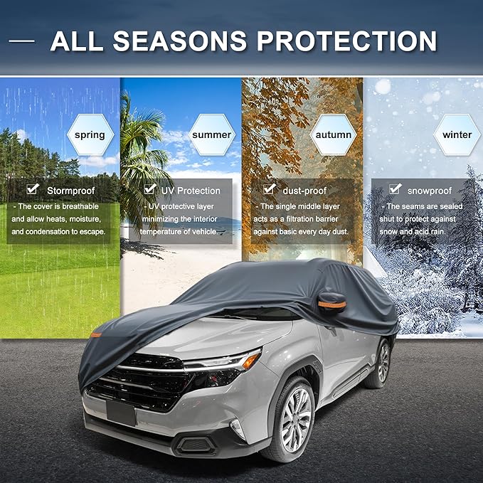 X AUTOHAUX Car Cover for Subaru Forester 210D-PU Outdoor Full Car Cover All Weather with Door Zipper for Waterproof Windproof Sun Rain Snow Protection