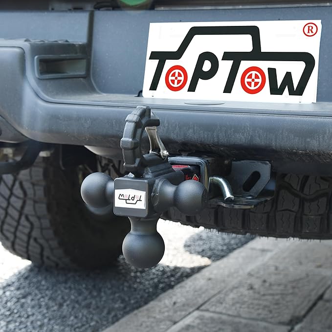 TOPTOW Trailer Hitch Tri-Ball Hitch with Hitch Balls & Beast Tow Hook Matte Black, Fits 2-inch Receiver