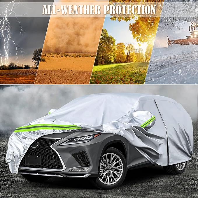 Waterproof Car Covers Replace for 2008-2025 Lexus RX350 RX450H, 6 Layers All Weather Custom-fit Car Cover with Zipper Door & Windproof Bands for Snow Rain Dust Hail Protection (RX)