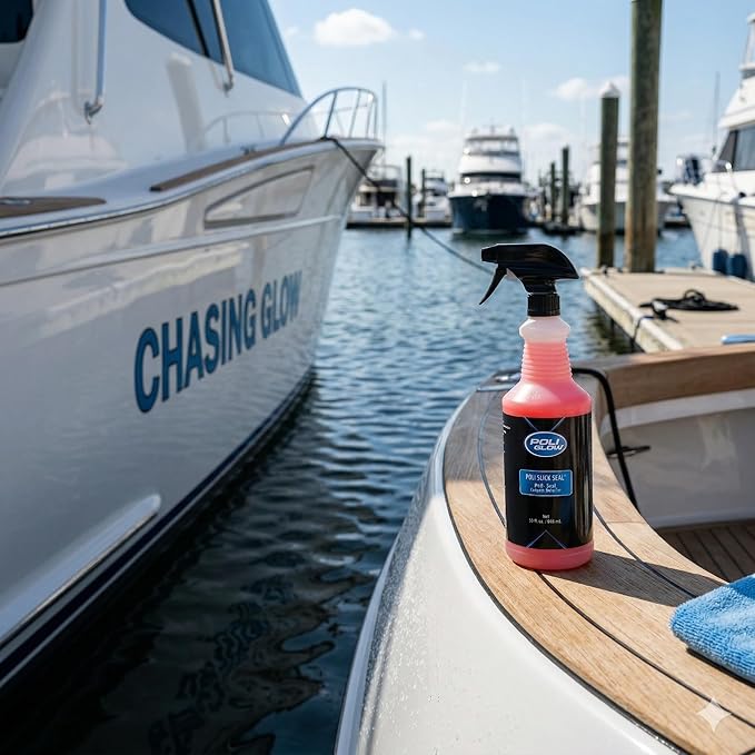 Poli Glow Poli Slick Seal Ceramic Spray Detailer – 32 oz | Marine-Grade Silica Polymer Sealant for Boats, RVs & Autos | Water-Repelling, UV-Resistant, No Buffing, Lasts 6+ Months | USA Made