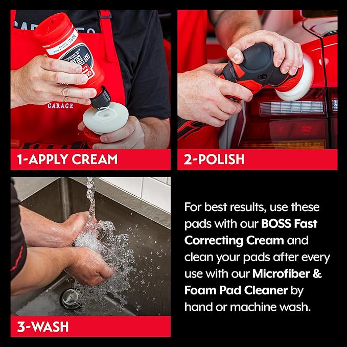 Griot's Garage BOSS 3" Fast Correcting Foam Pads for Car Polishing and Detailing, Buffing Pads for Moderate to Severe Scratch Removal, Set of 3