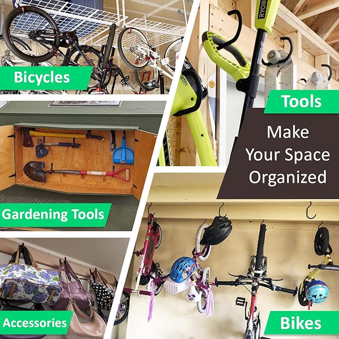 Heavy Duty 16 Pack 4.5 Inches Garage Utility Hooks for Bike Storage, 5.7 Inches Wall Mount Screw Ceiling Hooks - Hanger for organizing Bikes, Ladder, Extension and Power Tools