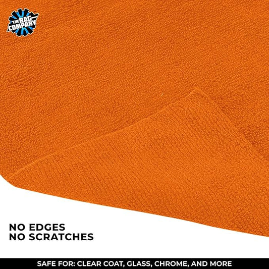 The Rag Company - Edgeless 365 Microfiber Towels (10-Pack) Premium 70/30 Blend, Professional Polishing, Wax Removal, Auto Detailing, 365gsm, 16in x 16in, Orange