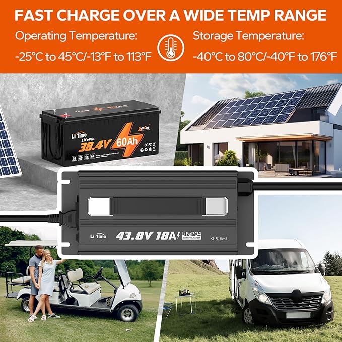 LiTime 43.8V 18A Lithium Battery Charger for 38.4V LiFePO4 Battery, AC-DC Smart Charger with 50A Anderson Connector, LED Indicator, Multiple Safety Protection for Golf Cart and RV