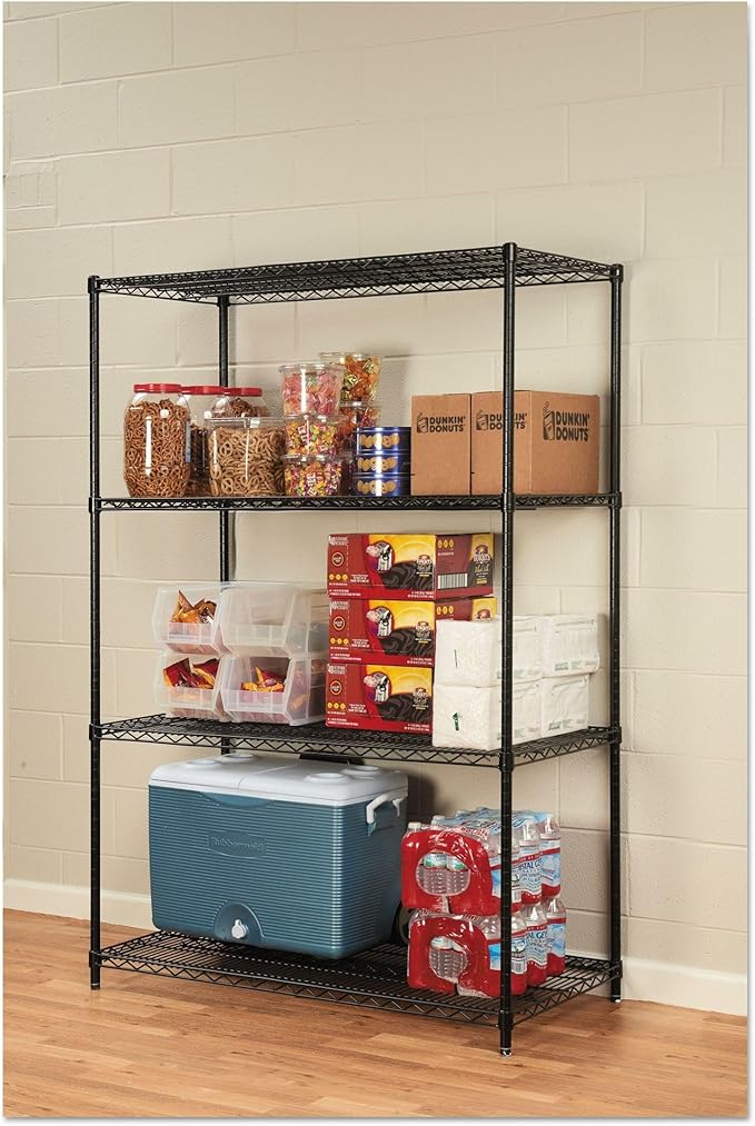 Alera ALE Industrial Heavy-Duty Wire Shelving Starter Kit, 4-Shelf, 48w x 24d x 72h, Black