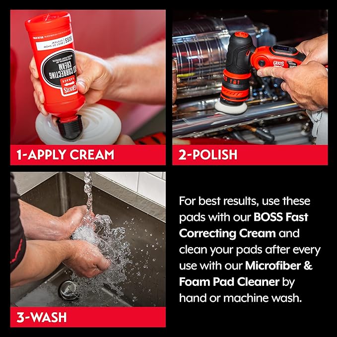 Griot's Garage BOSS 2" Fast Correcting Foam Pads for Car Polishing and Detailing, Buffing Pads for Moderate to Severe Scratch Removal, Set of 4