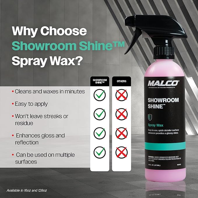 Malco Showroom Shine Spray Car Wax and Instant Detailer - Best Car Wax Spray for Professional Finish/Easy to Use Instant Detailer/Cleans and Waxes Painted Surfaces, Metal and Glass (110416)