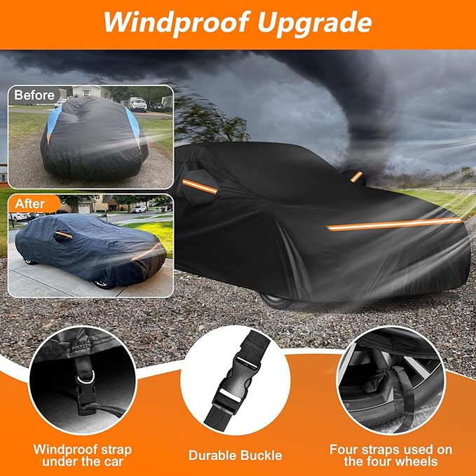 Car Cover for Oldsmobile Cutlass 1966-1980/1988, Waterproof 420D Oxford Cloth and Cotton Cover Outdoor Full Car Covers with Zipper Windproof Heavy Duty All Weather Protection