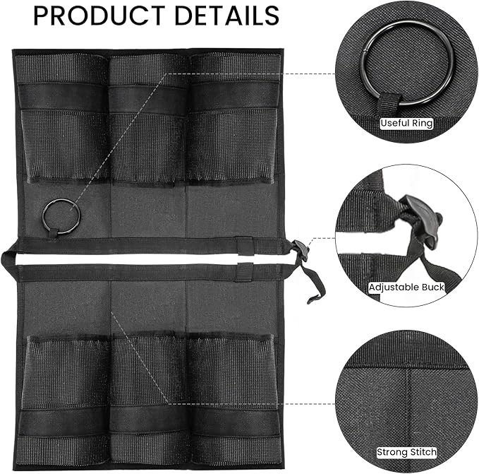 5 Gallon Bucket Tool Organizer, Adjustable Bucket Storage Bag with Mesh Compartments, Durable Black Garden Tool Caddy Swivel Seat Pouch for Ice Fishing, Car Cleaning, Hiking