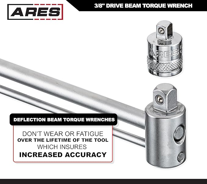 ARES 70214-3/8-inch Drive Beam Torque Wrench - 0-800 Inch/Pounds and 0-90 Newton/Meter Torque Wrench - High Visibility Markings for Easy Readings