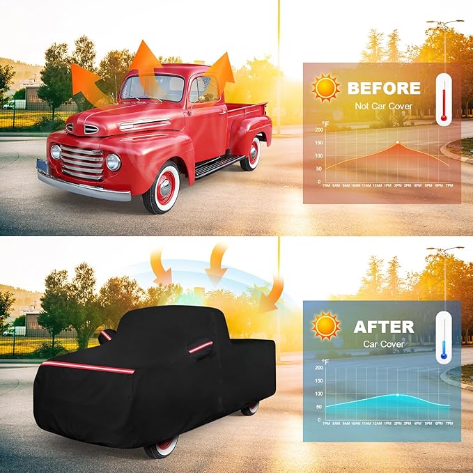 QUNSUNUS Truck Cover for Ford F100 and F1 1948-1983 Regular Cab Short Bed 6.75ft, Waterproof F100 Car Covers with Elastic Edge, All Weather F100 Cover with Straps and Zipper