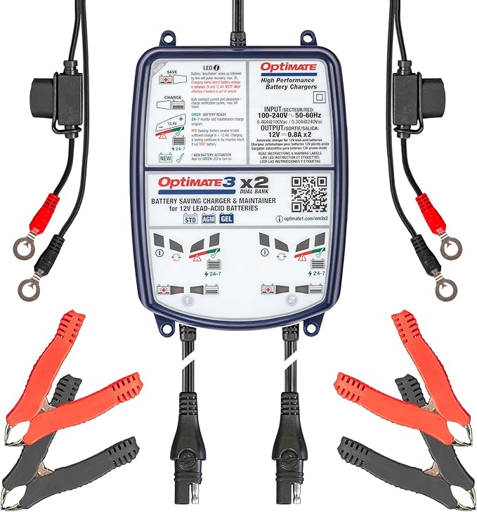 Optimate 3 Dual Bank, TM-451, 7-Step 2x12V 0.8A Sealed Battery Saving Charger & maintainer