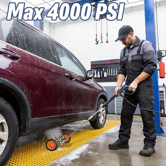 Undercarriage Pressure Washer Attachment, 24" Water Broom and Under Carriage Car Cleaner, Electric Power Wash Accessories with 3 Pieces Extension Wand, 1/4" Connector, 4000 PSI, Black