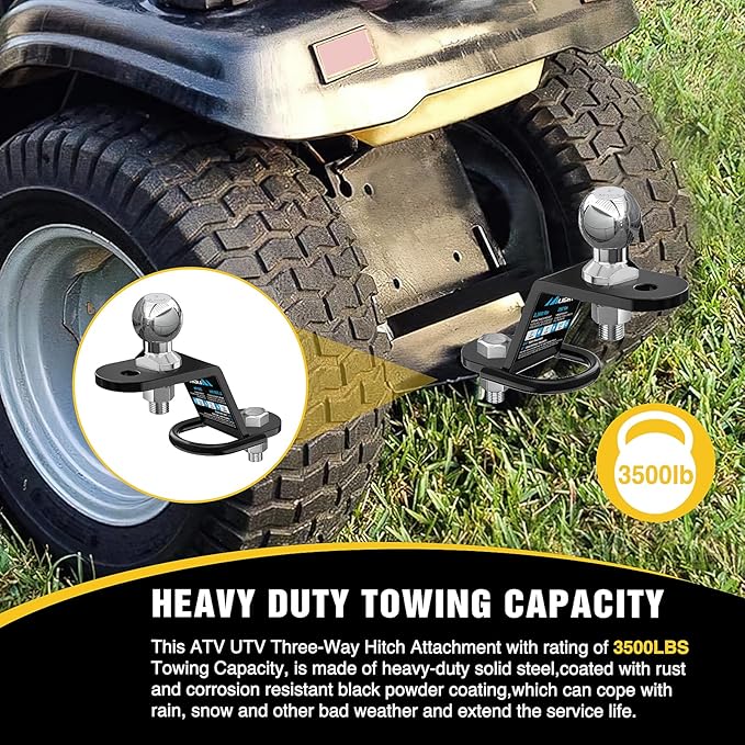 Nilight ATV/UTV Three-Way Hitch with 2 Inch Ball 3500lbs 3 Trailer Hitch Ball Mount Lawn Mover Hitch ATV UTV Trailer Hitch Adapter, 3" Drop/Rise, 3 Mounting Options